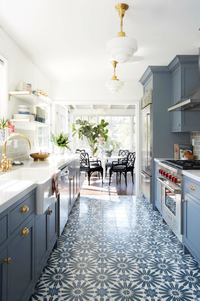 Blue and White Galley Kitchen